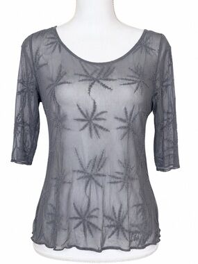 Vintage Beth Schaeffer semi-transparent embroidered black top. Large